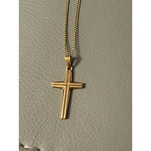 Vintage Gold Filled Cross Pendant Necklace Polished Finish  1/20 12K GF  18" 589